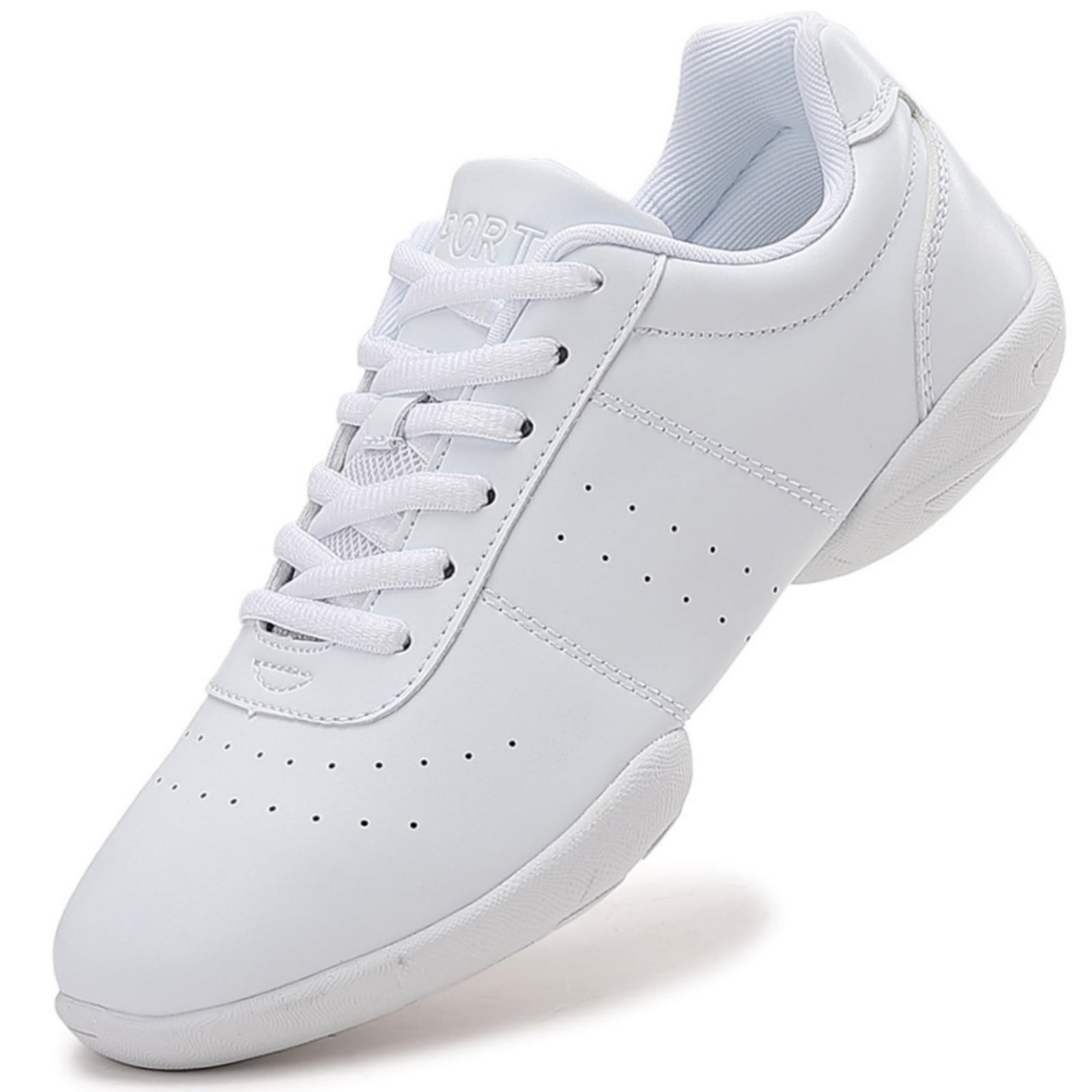 GlideMoves White Cheer Shoes Girls Jump Tumbling Women Exercise Aerobic Fitness Dance Training Youth School Student Team Athletic Competition Big Kid Size 3