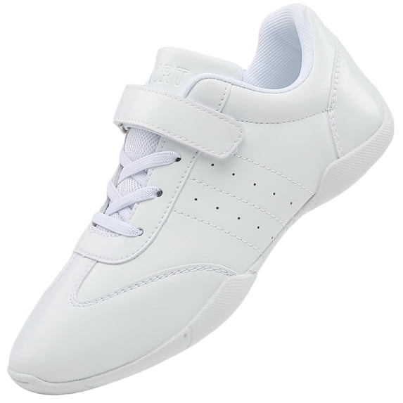 GlideMoves White Girls Cheerleading Dancing Shoes Youth Team Athletic Training Tennis Walking Breathable Competition Cheer Sneakers Big Kid Size 3.5