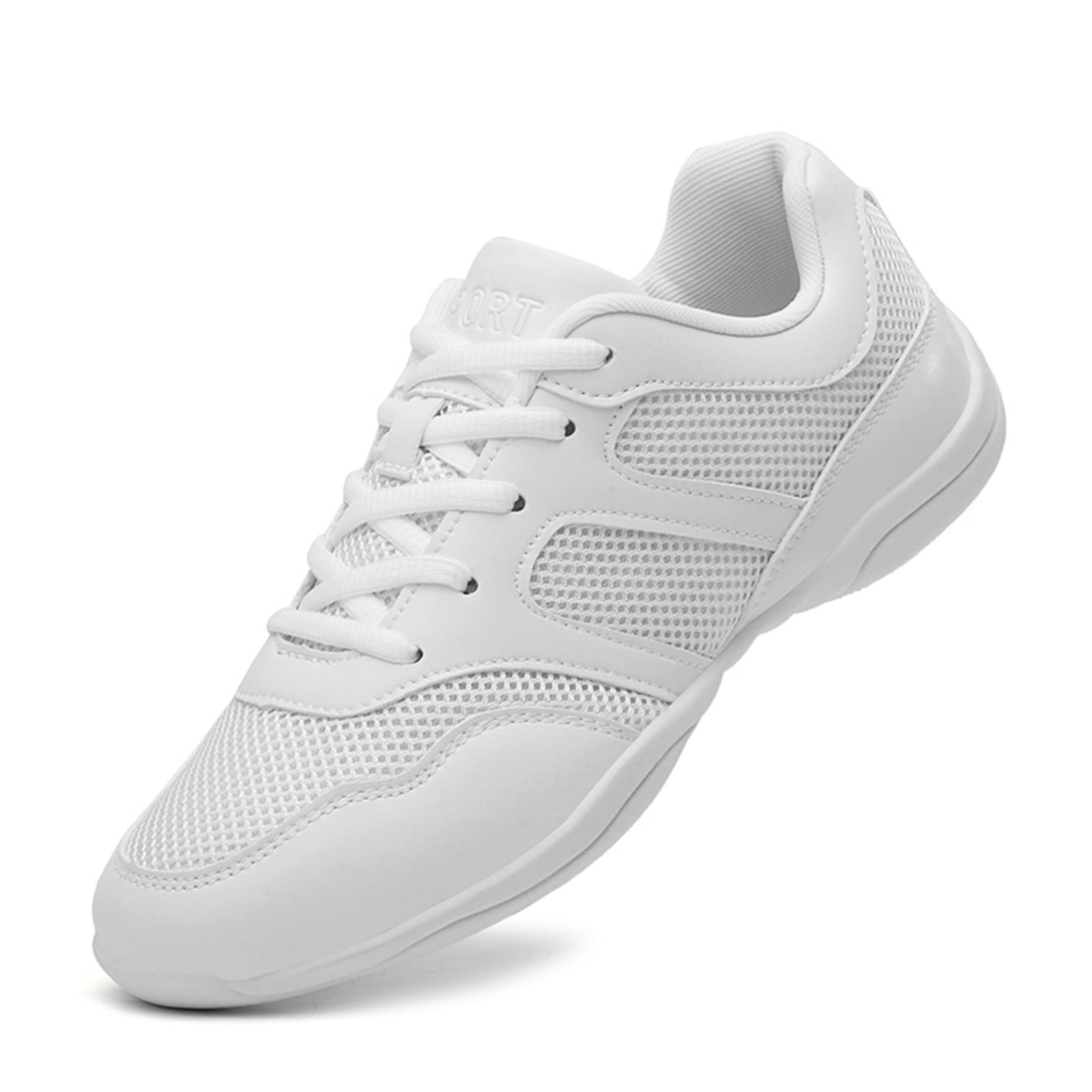 GlideMoves White Girls Cheerleading Dancing Shoes Youth Team Athletic Training Tennis Walking Breathable Competition Cheer Sneakers Big Kid Size 3