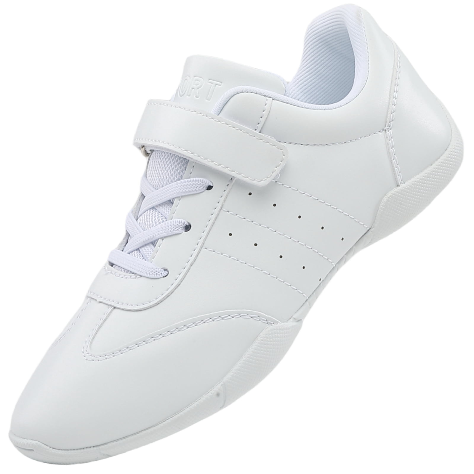 GlideMoves White Girls Cheerleading Dancing Shoes Youth Team Athletic Training Tennis Walking Breathable Competition Cheer Sneakers Big Kid Size 3