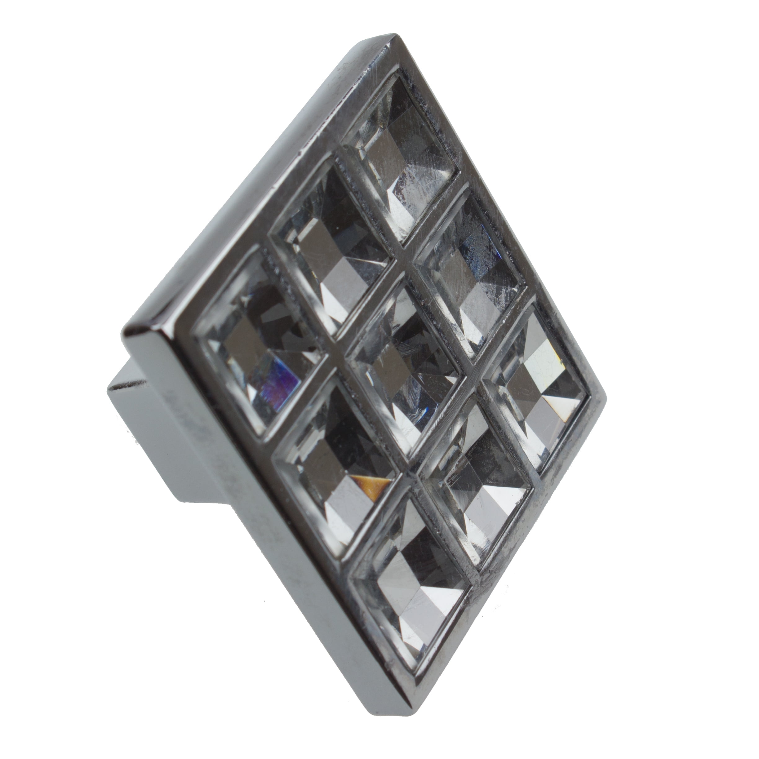 1-1/2" Square Clear Crystal Cabinet Knob with Polished Chrome Base