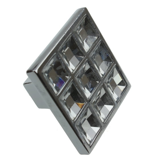 GlideRite 1-1/2 in. Square Crystal Cabinet Knob with Polished Chrome Base