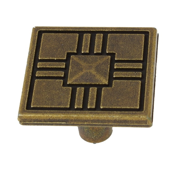GlideRite 1-1/4 in. Square Deco Cabinet Knob, Antique Brass, Pack of 10