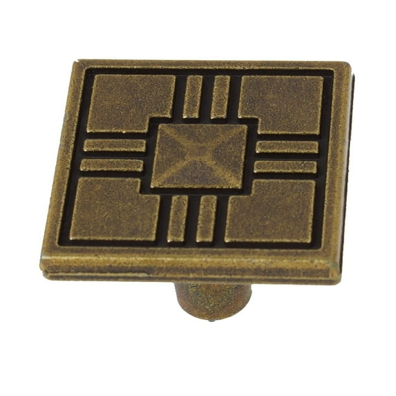 GlideRite 1-1/4 in. Square Deco Cabinet Knob, Antique Brass, Pack of 5