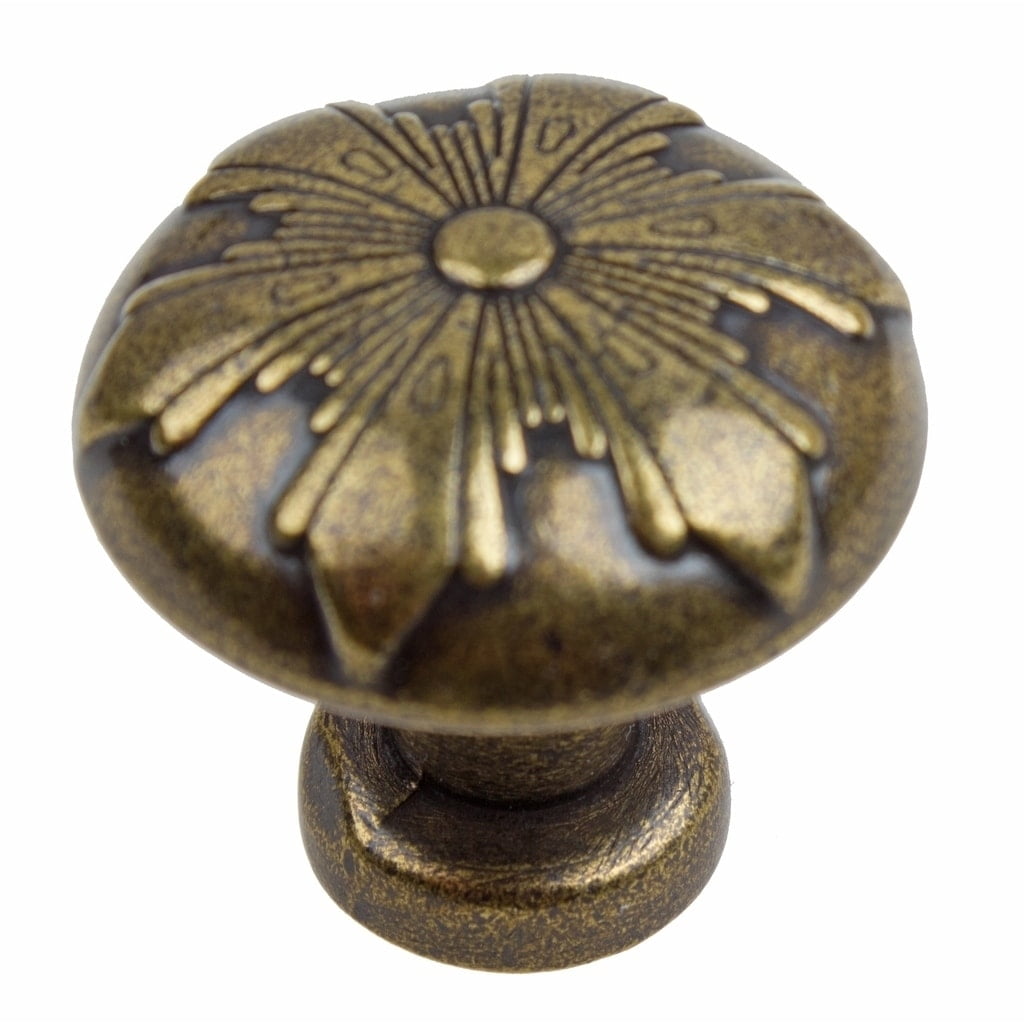 GlideRite 1-1/8 in. Round Snowflake Cabinet Knob, Antique Brass, Pack of 10