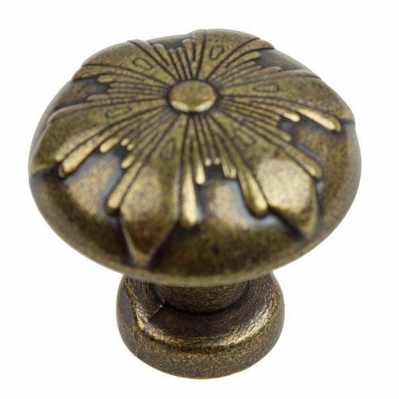 GlideRite 1-1/8 in. Round Snowflake Cabinet Knob, Antique Brass, Pack of 25