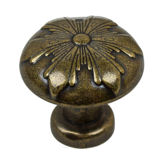 GlideRite 1-1/8 in. Round Snowflake Cabinet Knob, Antique Brass