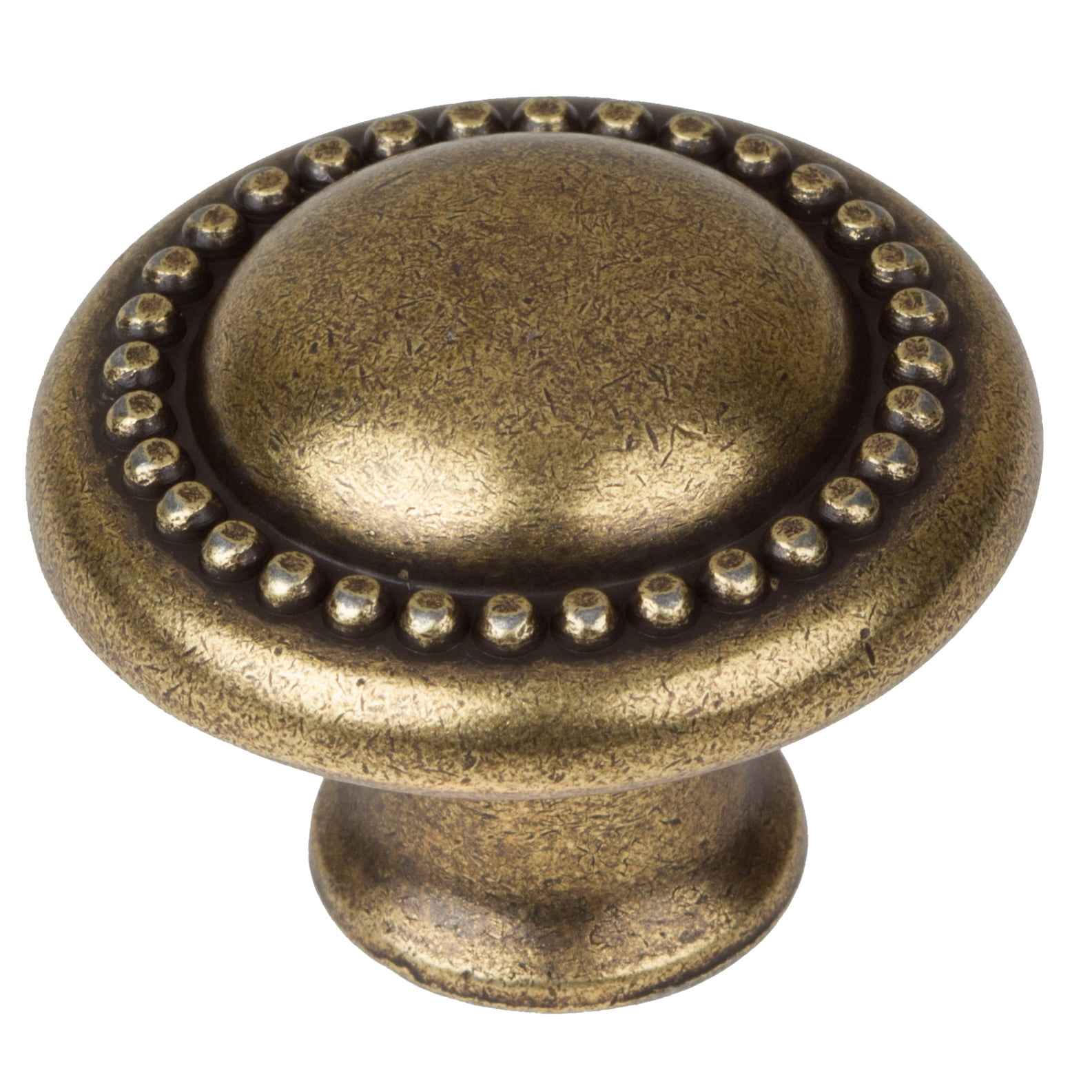 GlideRite 1.25 in. Round Beaded Cabinet Knobs, Antique Brass, Pack of 10