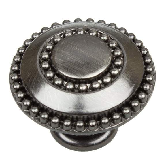 GlideRite 1-3/8 in. Round Double Ring Beaded Cabinet Knob, Brushed Pewter