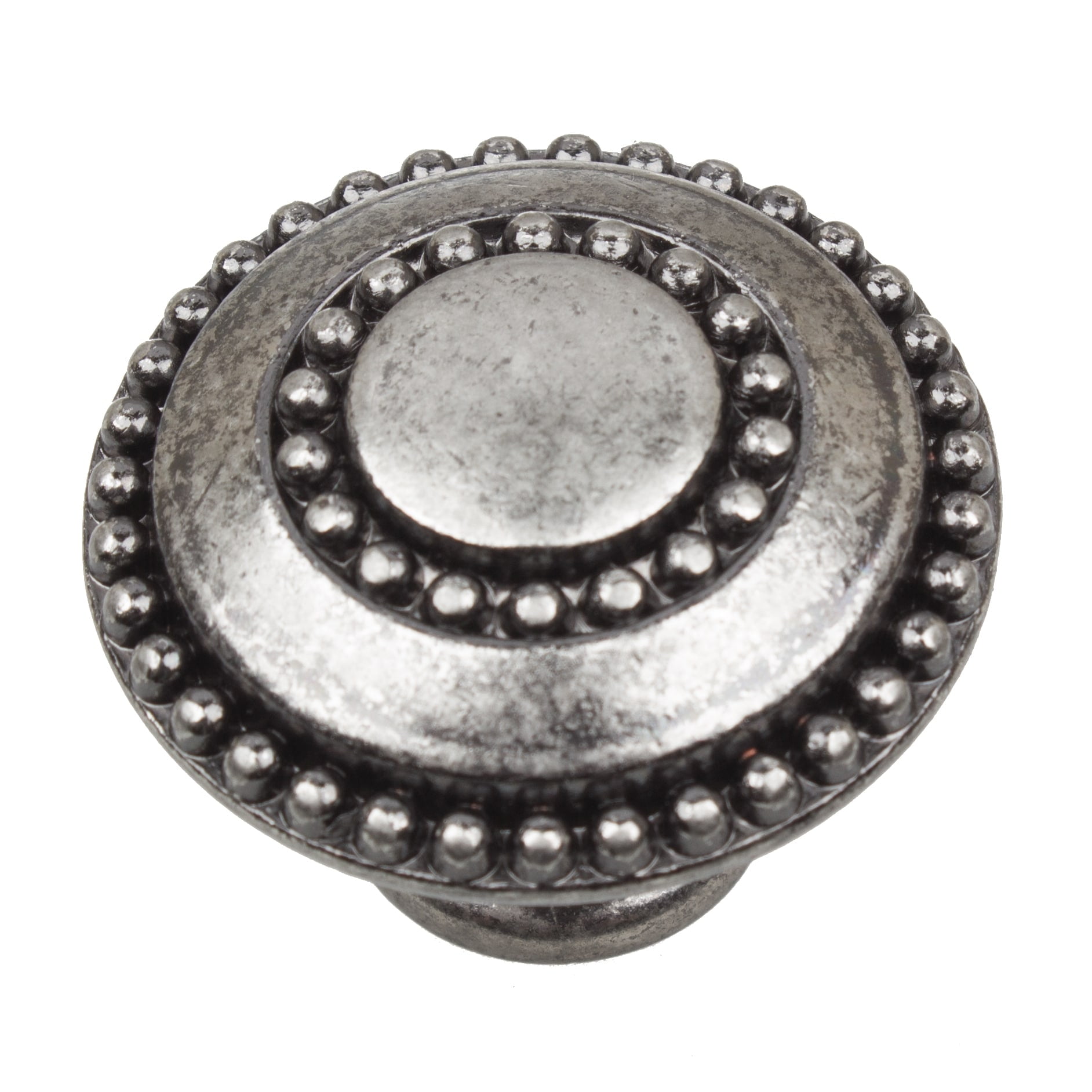 Weathered Nickel Beaded Round Cabinet Knob Set