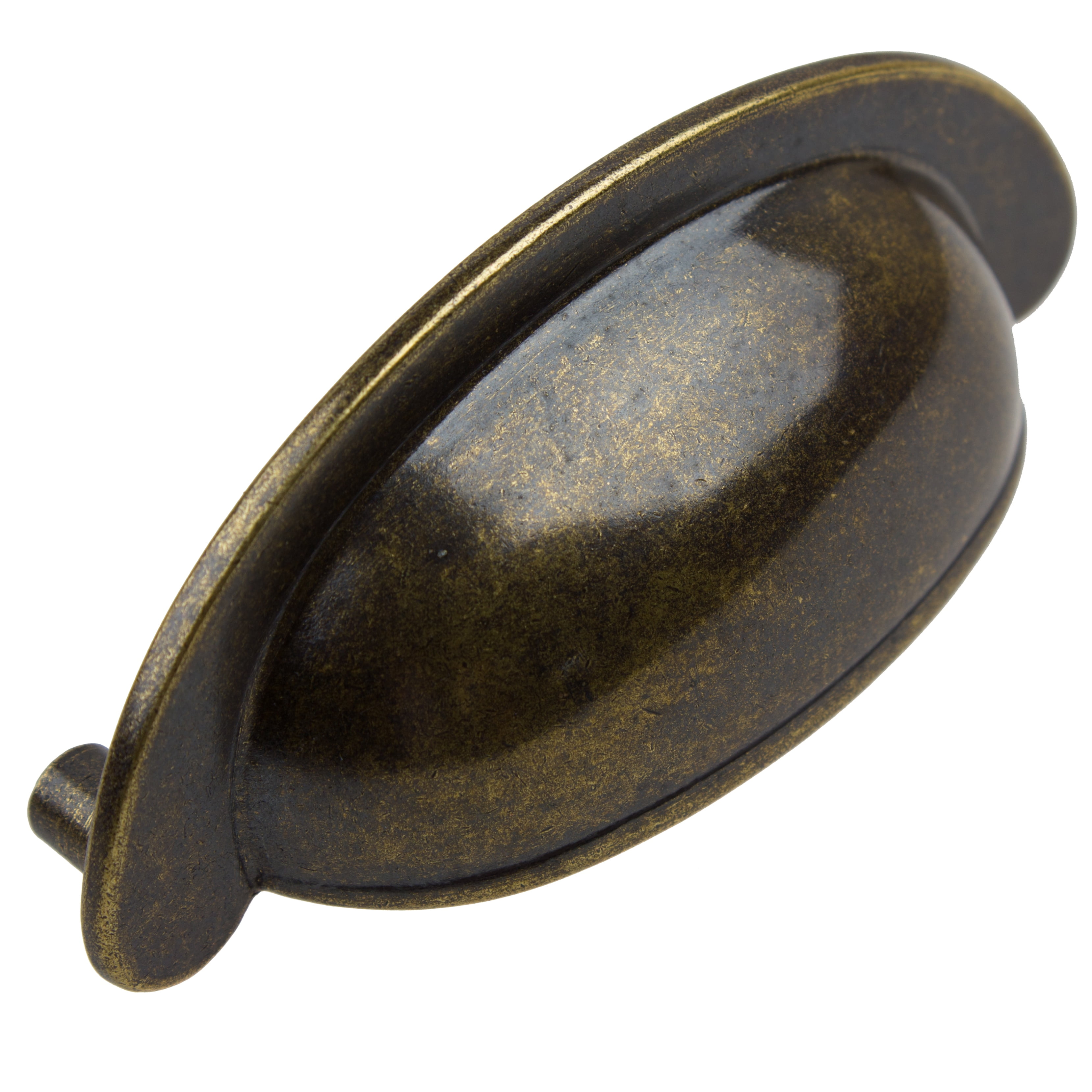 Antique Brass Matte Cup Bin Pull with Mounting Hardware