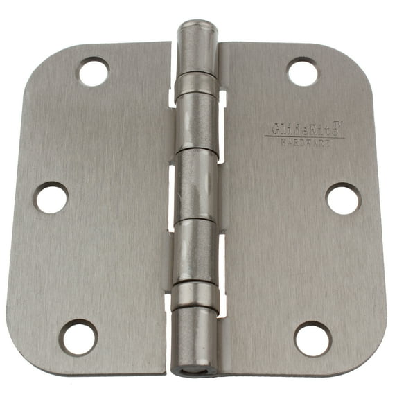 GlideRite 3-1/2 in. Ball-Bearing Steel Door Hinge with 5/8 in. Corner Radius, Satin Nickel finish
