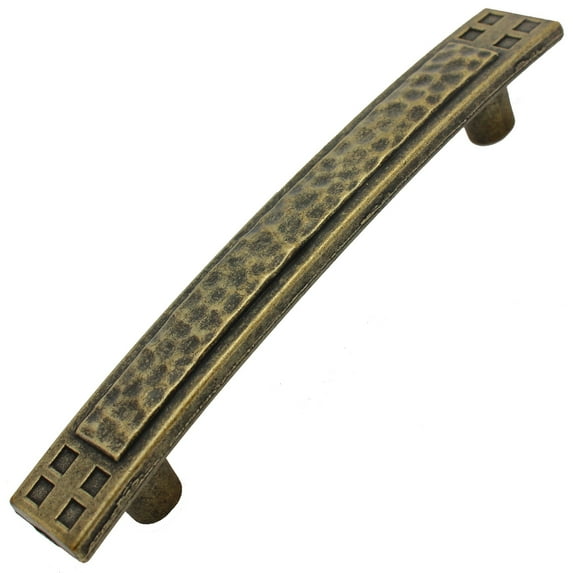 GlideRite 3.75 in. Center Hammered Mission Style Pull Cabinet Hardware Handle, Antique Brass