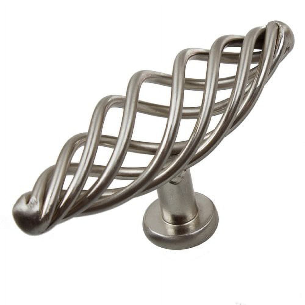 Satin Nickel Twisted Birdcage T-Handle Cabinet Knobs, 4-inch