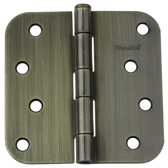 GlideRite 4 in. Steel Door Hinges with 5/8 in. Corner Radius, Antique Brass finish, Pack of 12