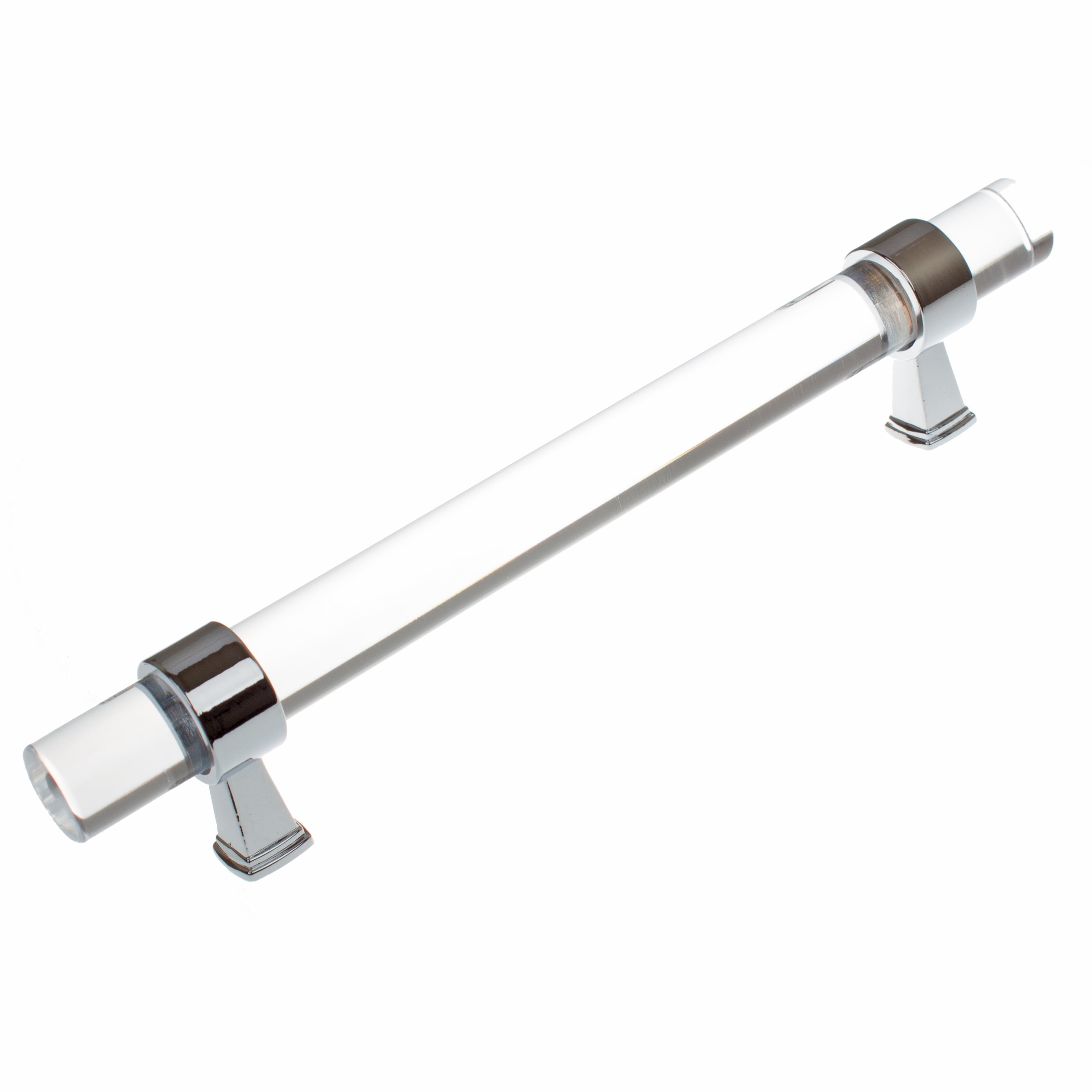 5" Clear Acrylic Bar Pull with Polished Chrome Mounts