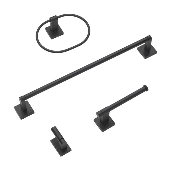 GlideRite Hardware GlideRite 4-Piece Bathroom Hardware Set - 9018-KIT-SQ Pack of 1 - Matte Black/Matte