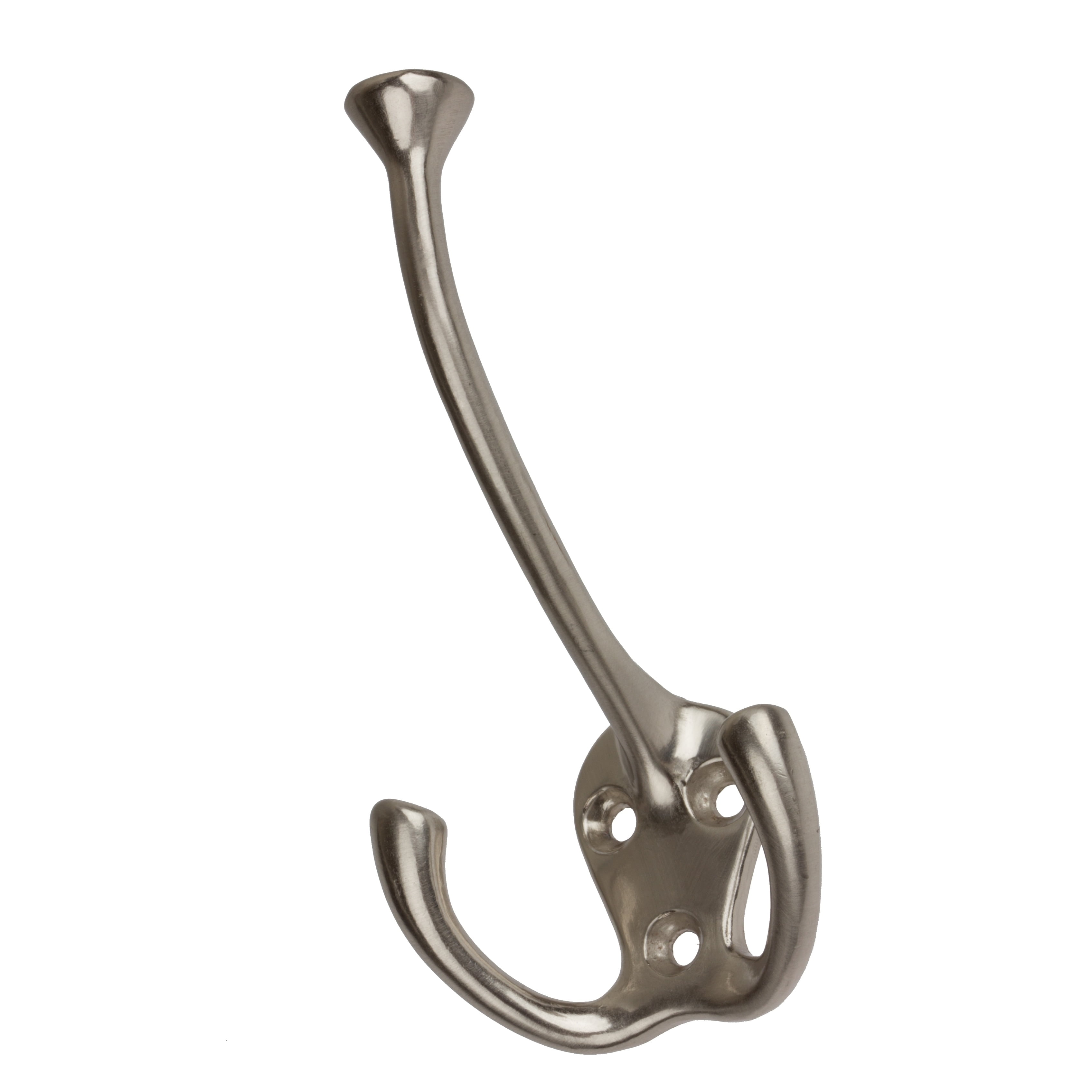 Satin Nickel Tri-Hook Wall Mounted Coat and Robe Rack