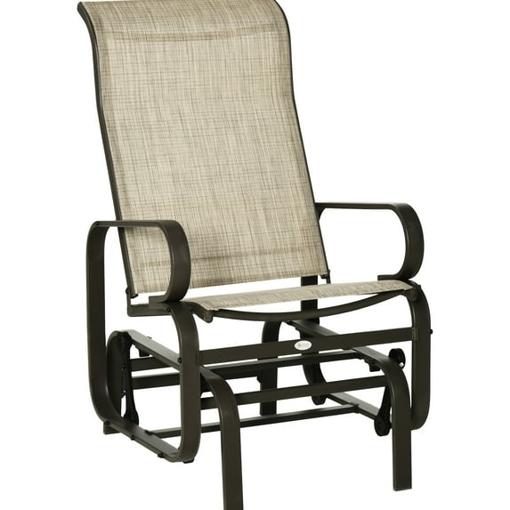 Glider Chair For Outside Patio, Tan. Smooth Rocking Feature, Lightweight. 28-inch , Ergonomic Neck Support. Breathable Mesh, Water-. Heavy-duty, 352 Lbs Capacity. Backyard Garden Patio Chair,