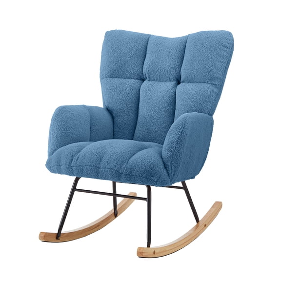 Glider Chair for Living Room Tufted Upholstered Teddy Fabric Rocking Chair with Metal Frame Accent Chair Dark Gray