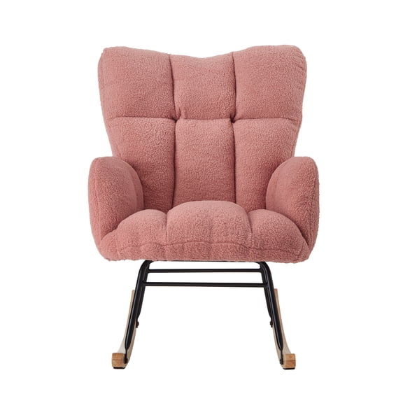 Glider Chair for Living Room Tufted Upholstered Teddy Fabric Rocking Chair with Metal Frame Accent Chair Dark Gray