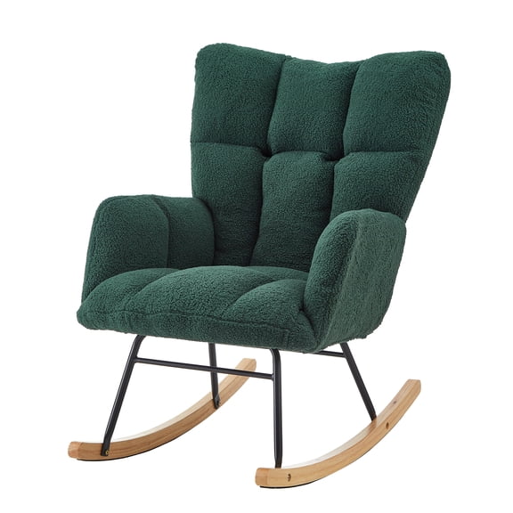 Glider Chair for Living Room Tufted Upholstered Teddy Fabric Rocking Chair with Metal Frame Accent Chair Dark Gray