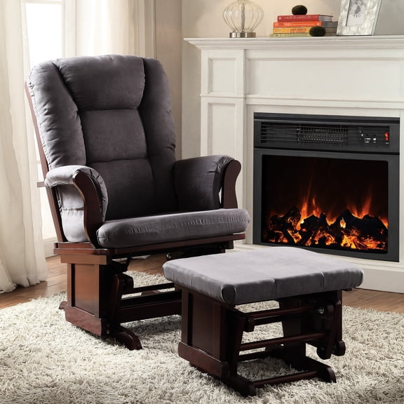 Glider Chair with Ottoman | Smooth Gliding for Tranquil Moments | Rubberwood Frame with Cherry Finish | Microfiber for Comfort and Maintenance