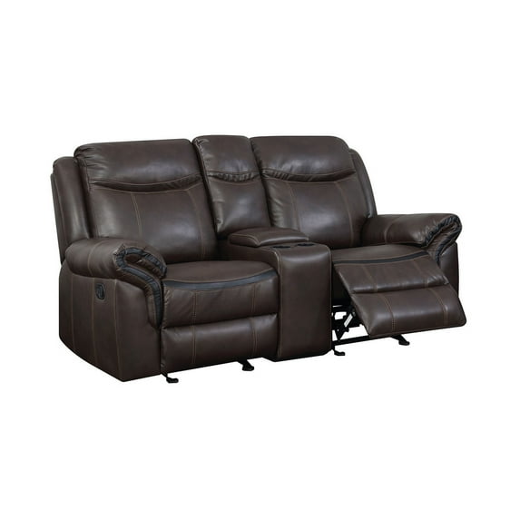 Glider Recliner Loveseat with Leatherette and Flared Padded Arms, Brown