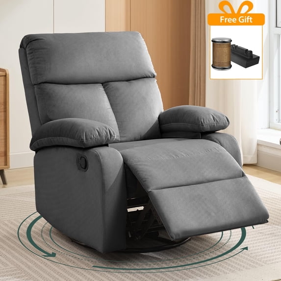 Glider Recliner Nursery Chair with Manual Adjustable Footrest Swivel Rocker Recliner for Small Spaces Living Room Bedroom RV Dark Gray