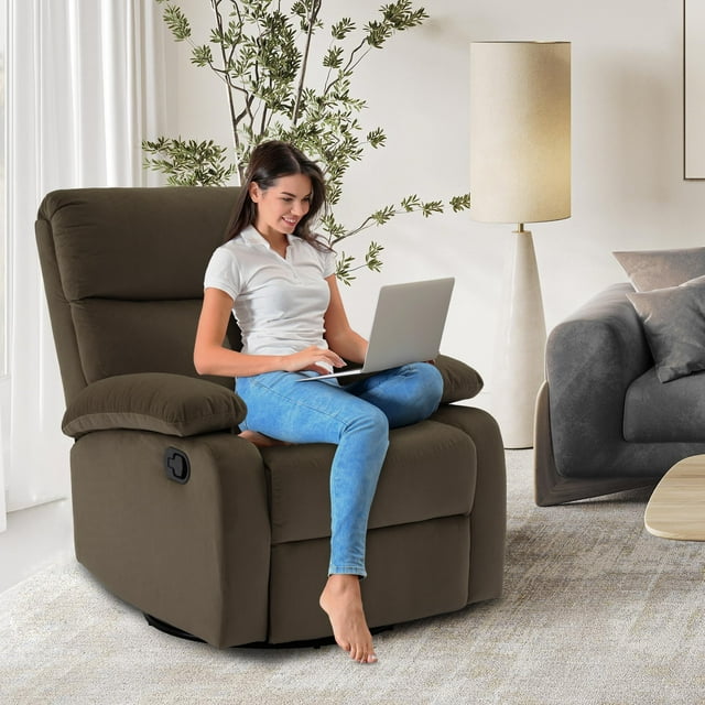 Glider Recliner Nursery Chair with Manual Adjustable Footrest Swivel ...