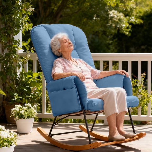 Glider Rocker Cushion Set 5 Pcs Rocking Chair Replacement Cushions with Side Pocket and Ties Thickened High-Density Support Seat Pad Housewarming Gift for Grandma Grandpa Seniors Mother’s Day(E)