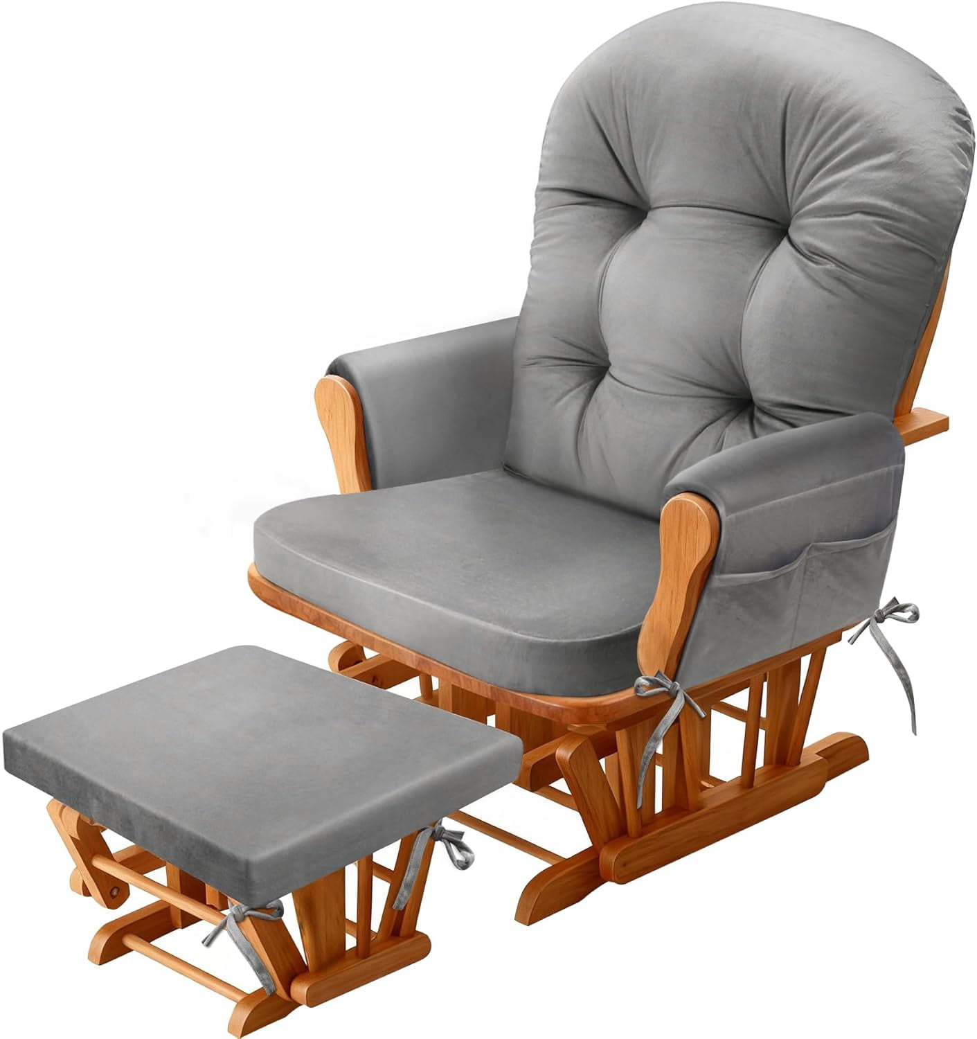 Rocking Chair Back Padding Glider Rocker Replacement Cushion Set with Storage Pockets Soft Flannel ...