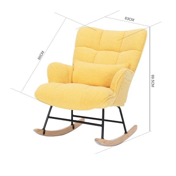 Glider Rocker, Yellow Velvet Upholstery For A Stylish Living Space Metal And Solid Wood Rocking Lounge Chair, Fabric Areas