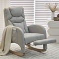 thumbnail image 1 of Glider Rocking Chair with Adjustable Footrest, Comfy Cotton Linen Upholstered Nursery Rocker Chair with Wood Legs Side Pocket, Accent Rocker Arm Chair Baby Bedroom, Living Room, Light Gray, 1 of 9