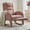 thumbnail image 1 of Glider Rocking Chair with Adjustable Footrest, Comfy Teddy Upholstered Nursery Rocker Chair with Wood Legs Side Pocket, Accent Rocker Arm Chair Baby Bedroom, Living Room, Pink, 1 of 9