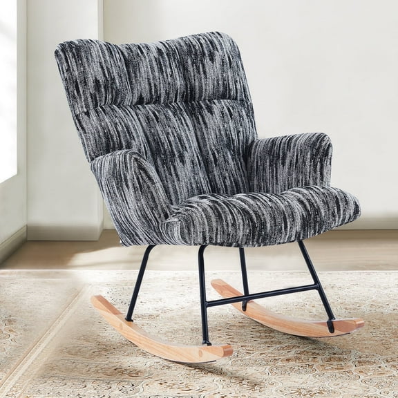 Glider Rocking Chair Nursery Comfy Accent Chair with High Back Faux Leather Living Room Chairs Color Button Tufted Armchair Reading Chair for Bedroom Nursery Office, Grigio River