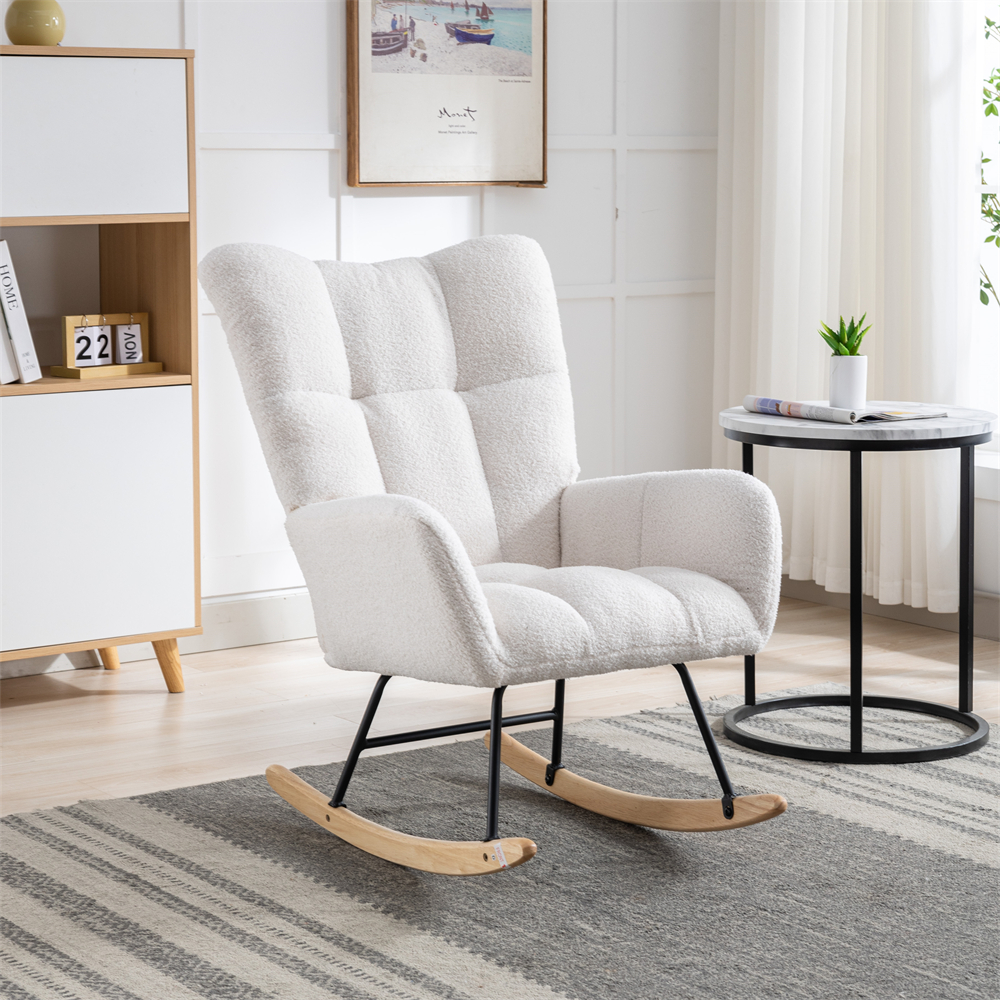 Glider Rocking Chair, Teddy Velvet Accent Rocker Chair with Soft Seat