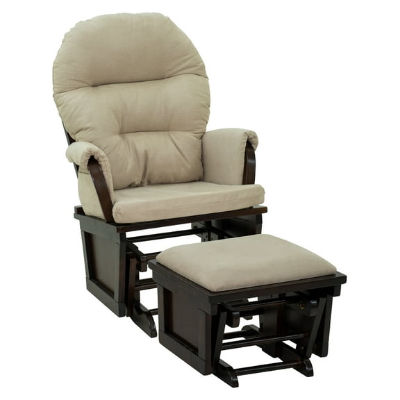 Glider Rocking Chair with Ottoman, Thick Padded Cushion Seating and Wood Base, Cream White