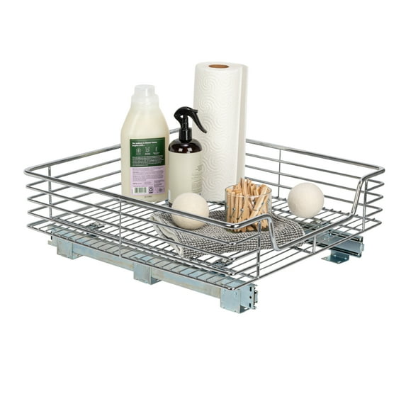 Household Essentials Glidez Multipurpose Chrome-Plated Steel Pull-Out/Slide-Out Storage Organizer for Under Cabinet Use - 1-Tier Design - Fits Standard Size Cabinet or Shelf, Chrome