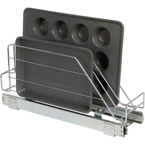 Glidez Multipurpose Chrome-Plated Steel Pull-Out/Slide-Out Storage Organizer for Cookware and Bakeware - Fits Standard Size Cabinet or Shelf, Chrome