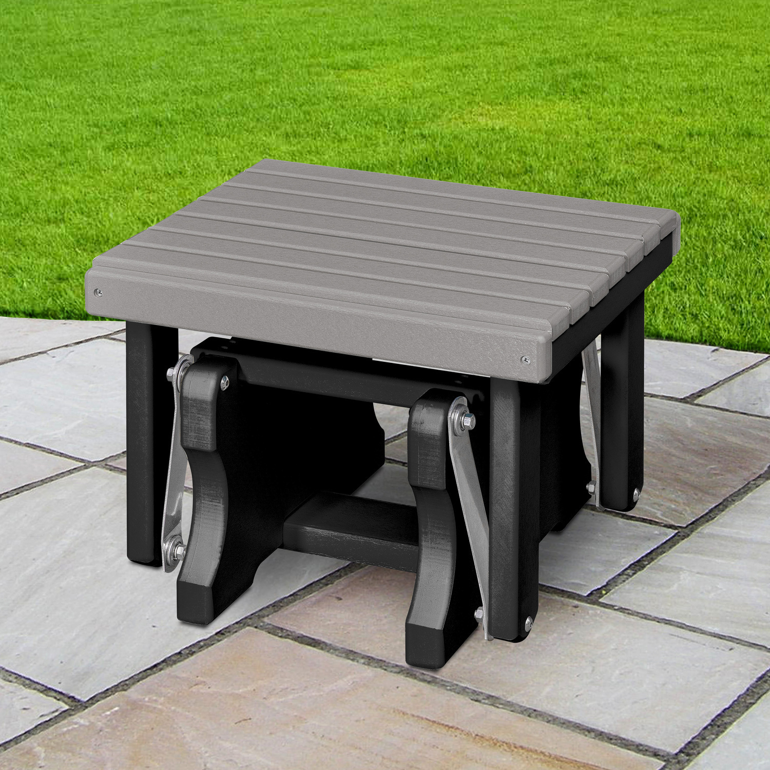 Gliding Ottoman - Modern HDPE Plastic Footrest - Light Gray & Black