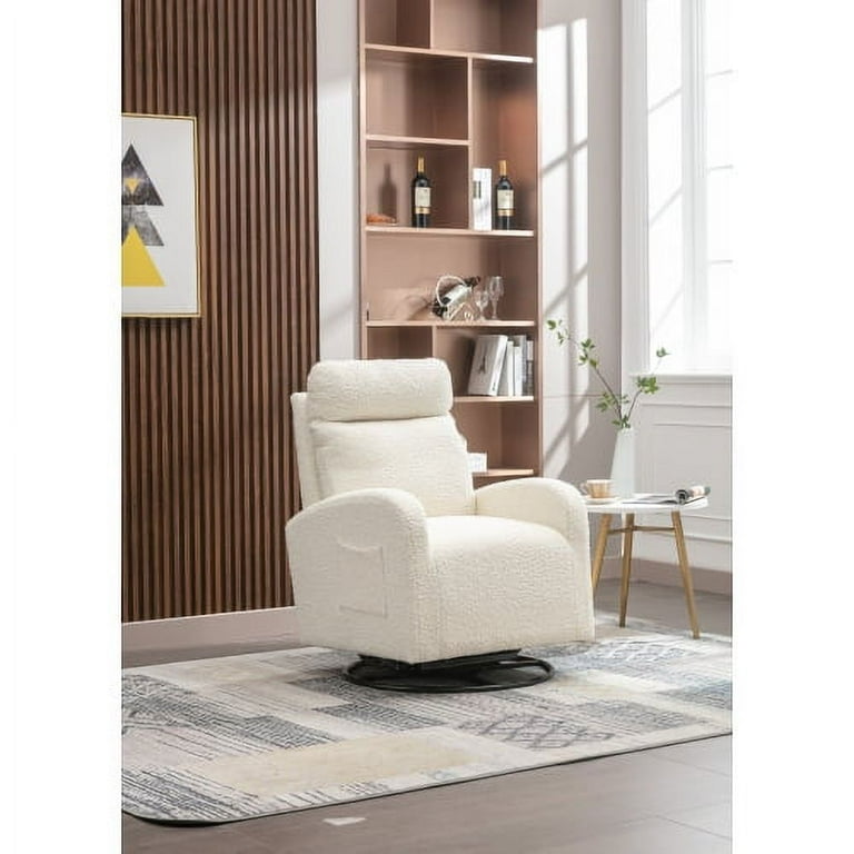 Gliding Recliner Rocker 360 Swivel Glider Modern Nursery Glider Recliner Chair Upholstered Plush Seating Glider Swivel Glider Chair Nursery Chair Reclining Sofa Chair for Living Room Office White Walm...