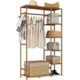 thumbnail image 1 of GlimmerGrove 35" Bamboo Garment Rack Multi Tier Clothes Rack Storage Shelves with Side Hook & Pants Rack, Heavy Duty Clothing Hanging Rack Freestanding Indoor Wardrobe Closet Organizer, Brown, 1 of 16