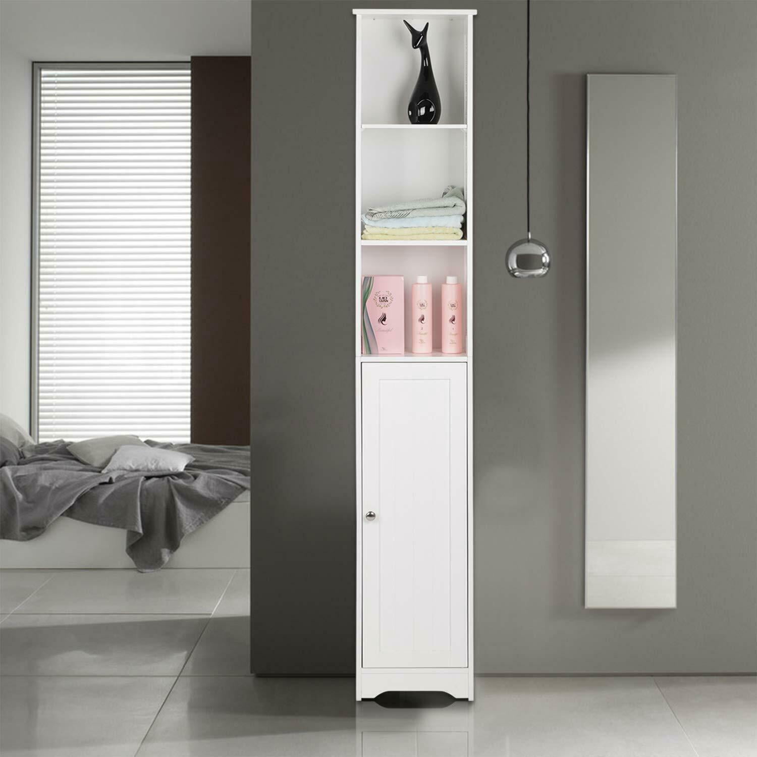 GlimmerGrove 67" Tall Bathroom Cabinet, Slim Floor Cabinet White Narrow ...