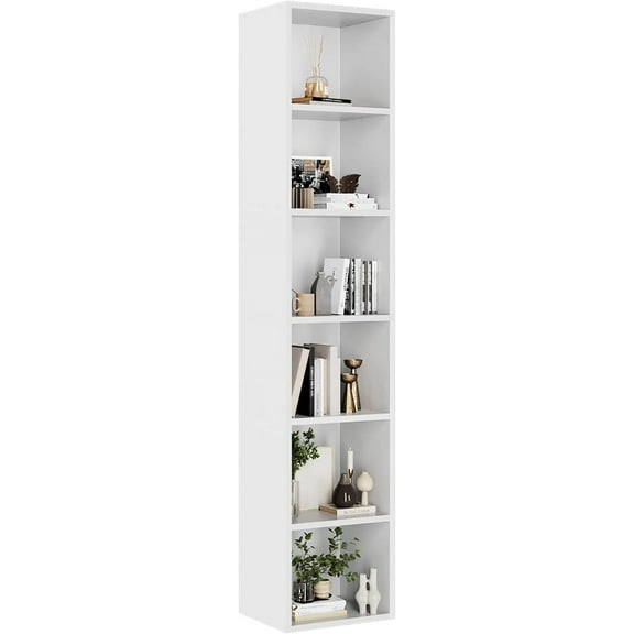GlimmerGrove 71.5" Tall Narrow Bookshelf, 6-Tier Cube Display Rack, Modern Corner Bookshelf with Storage Space, CD Storage Cabinet for Home Office (White )