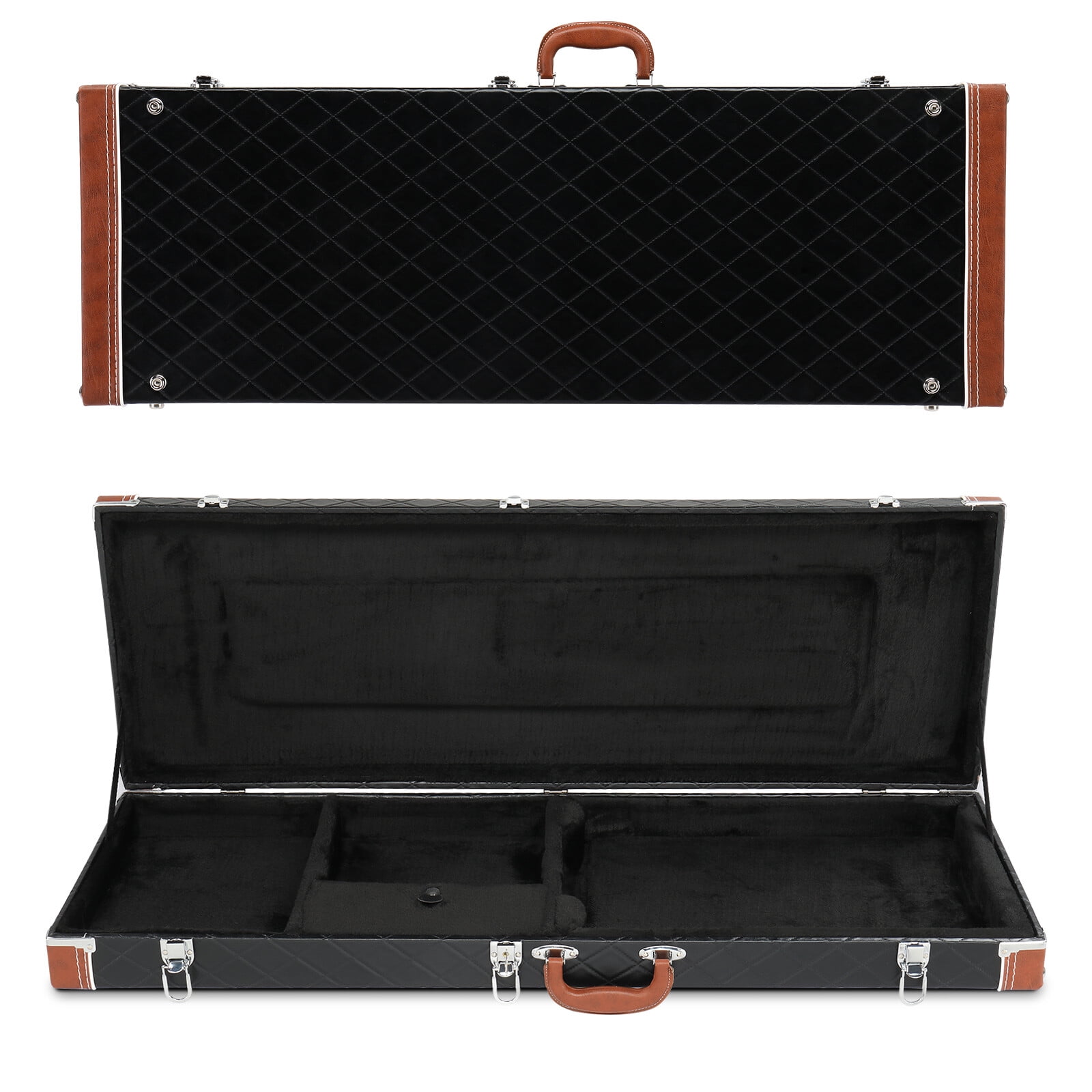 GlimmerGrove Electric Guitar Hard Case, Rectangle Wooden Standard 39-Inch Electric Guitars Hard-Shell Protective Carrying with Lock Latch Padding Black with Brown