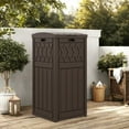thumbnail image 1 of GlimmerGrove Outdoor Trash Bin with Layered Lid & Drip Tray 33 Gallon, Resilient Waterproof Garbage Can for Kitchen, Patio, Deck, Backyard, Dark Brown, 1 of 8