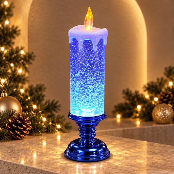 Glimmering Glitter Glow Candle, Flameless Sparkling Snow Effect Lantern Romantic Glowing Spinning LED Night Light for Christmas Party Wedding Home Holiday Desktop Ornament