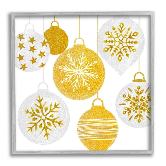 Glimmering Hanging Christmas Baubles Holiday Graphic Art Gray Framed Art Print Wall Art