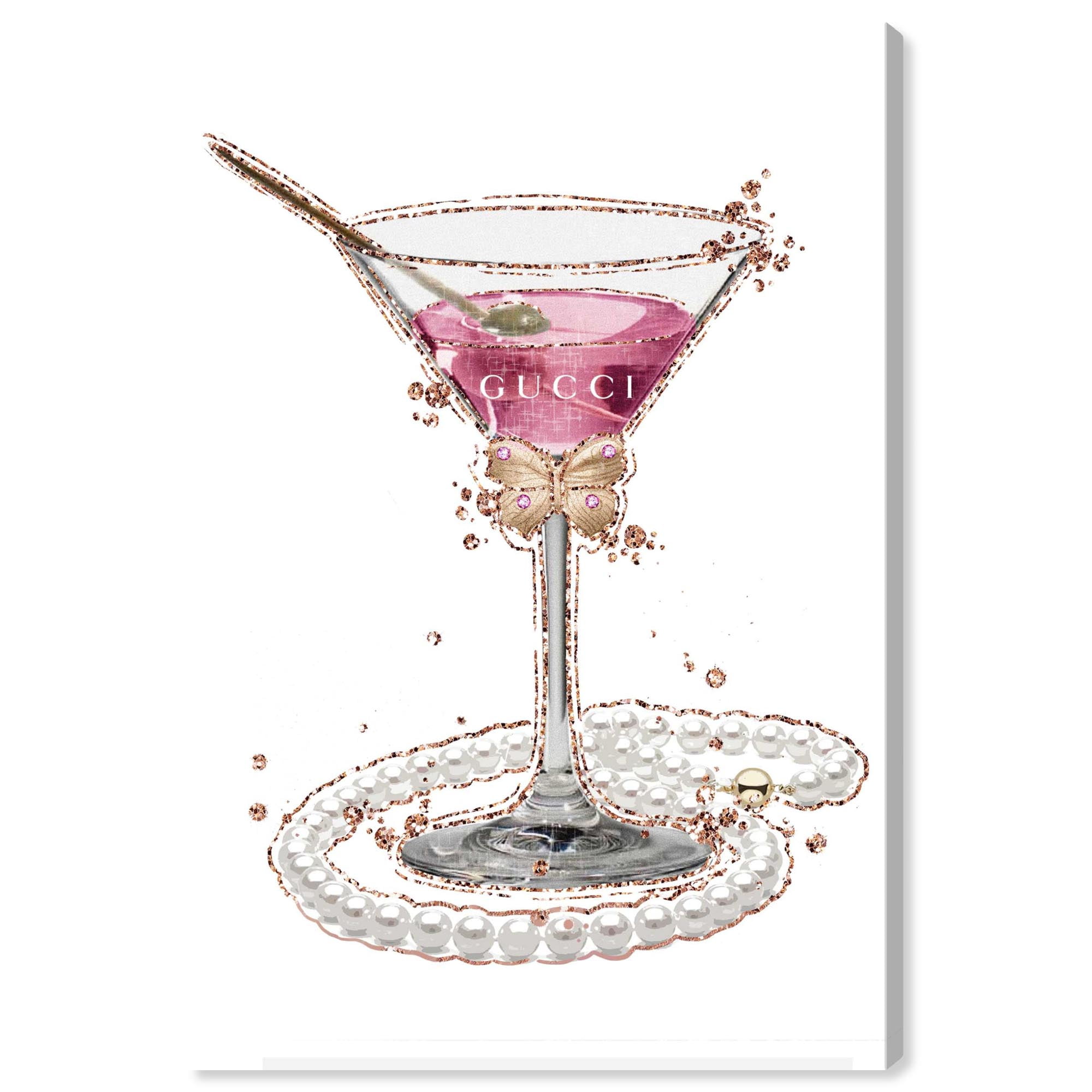 Glimmering Martini Pink and White Canvas Wall Art